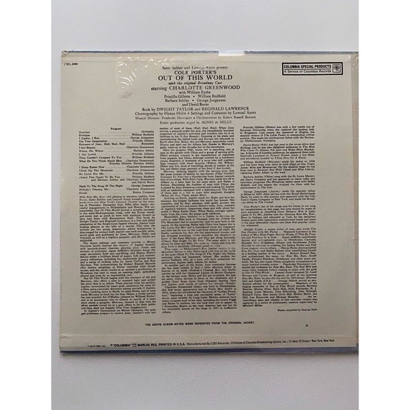Cole Porter Out Of This World Broadway Columbia Collector's Series LP NEW SEALED - Picture 2 of 5